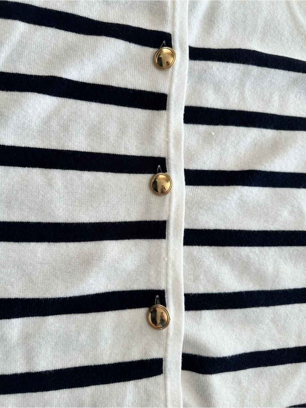 Jilly Box Smash + Tess White Cardigan with Navy Stripes & Gold Buttons M/L - Picture 4 of 15